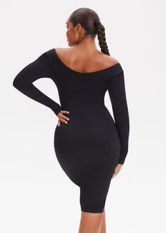 She Waisted SnatchedKnit V-Neck Long Sleeve Midi Dress