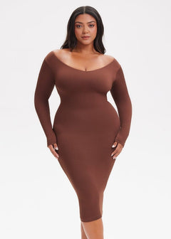 She Waisted SnatchedKnit V-Neck Long Sleeve Midi Dress