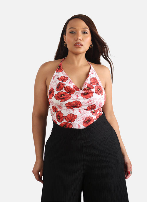 Samantha Floral Cowl-Neck Bodysuit