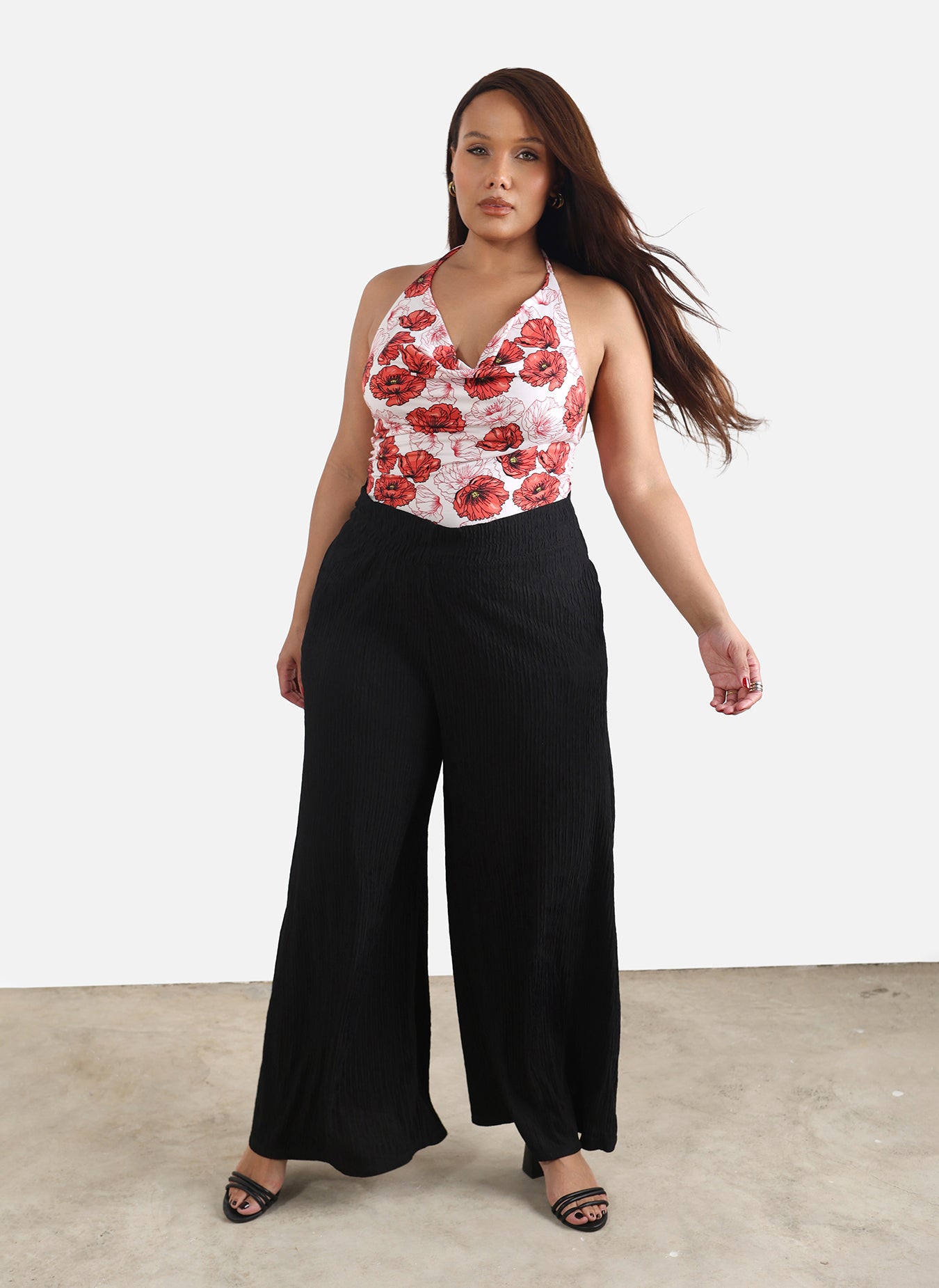 Samantha Floral Cowl-Neck Bodysuit