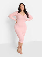 Santana Ribbed Off Shoulder Midi Bodycon Dress - Light Pink