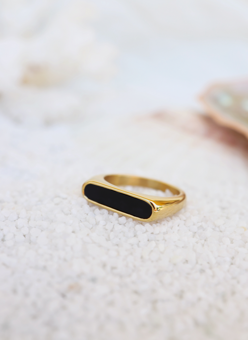 Oleada 18K Plated "Black Gemmy" Extended Sizing Ring