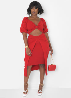 Shallow Cut Out Bodycon Midi Dress