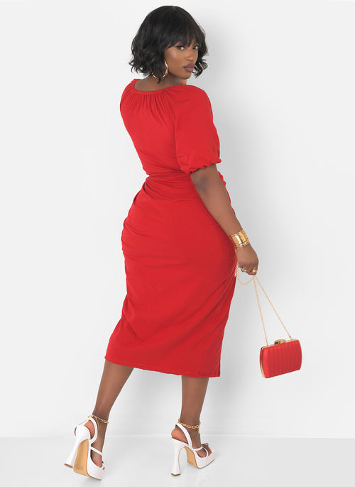 Shallow Cut Out Bodycon Midi Dress