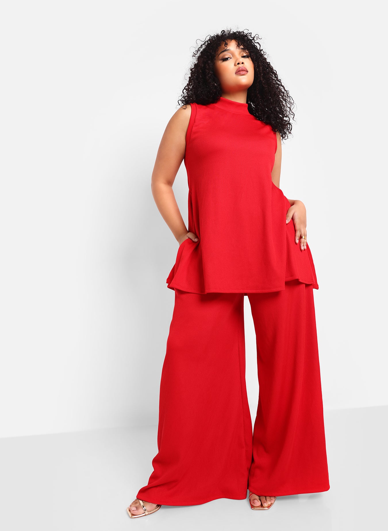 Shayla Ribbed Wide Leg Pants W. Pockets