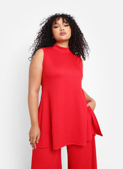Shayla Ribbed Double Slit Sleeveless Top