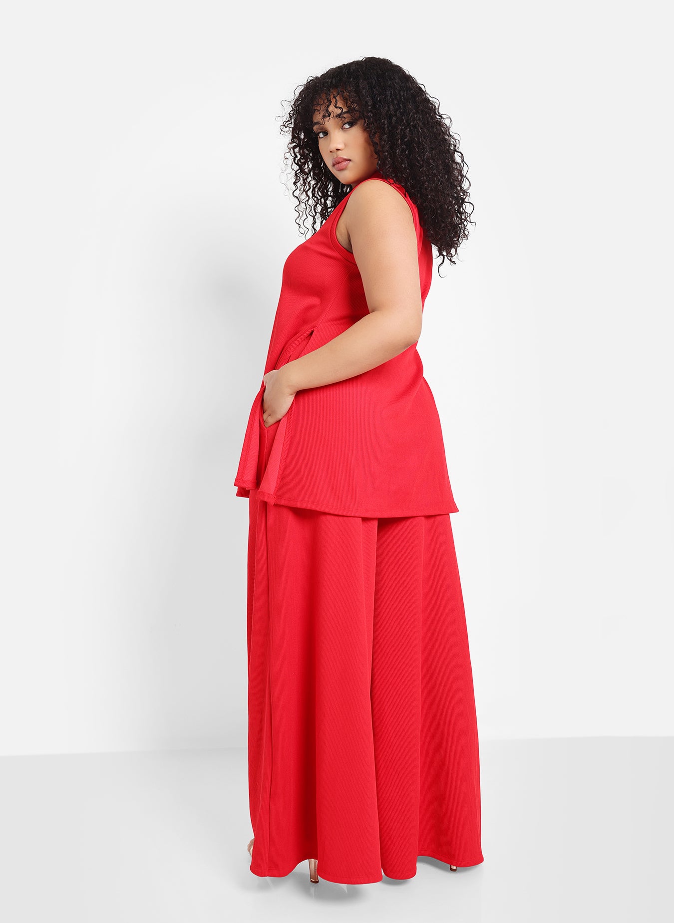 Shayla Ribbed Wide Leg Pants W. Pockets