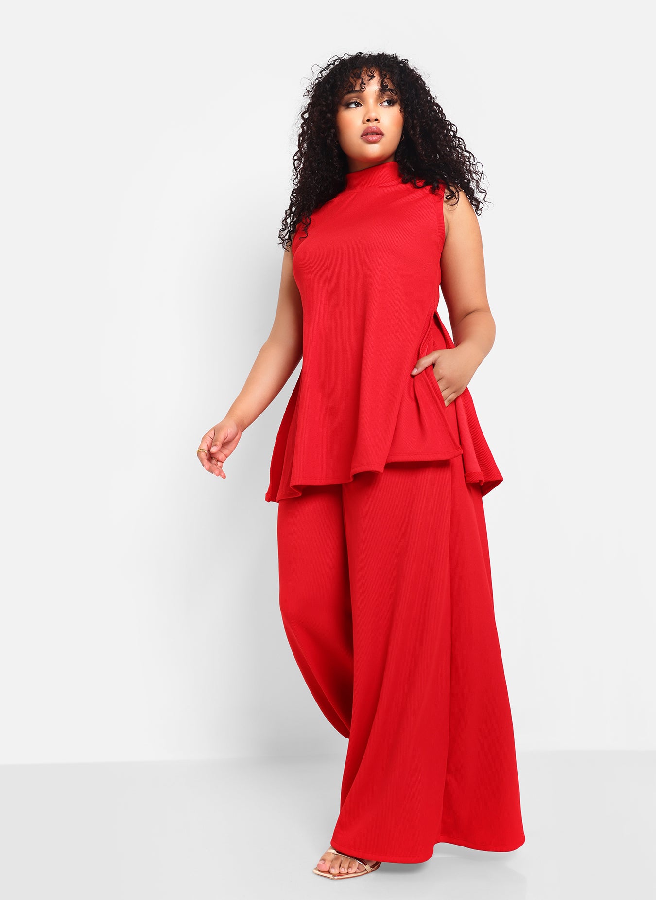 Shayla Ribbed Wide Leg Pants W. Pockets