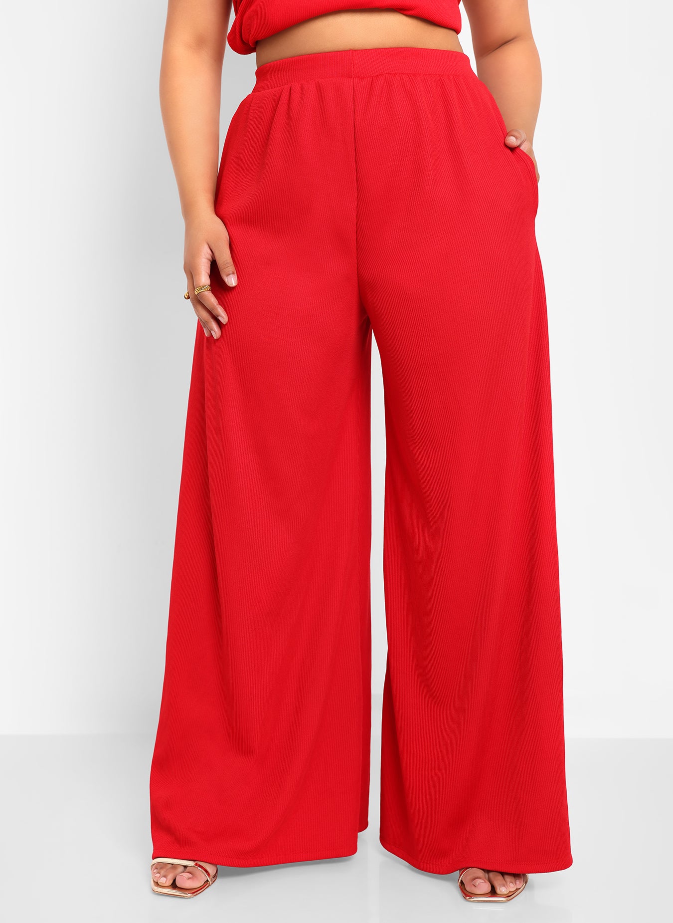 Shayla Ribbed Wide Leg Pants W. Pockets