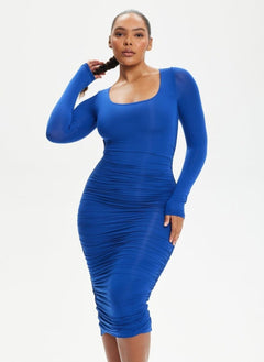 She Waisted Built-In Shape Wear Ruched Long Sleeve Dress