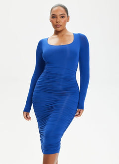 She Waisted Built-In Shape Wear Ruched Long Sleeve Dress