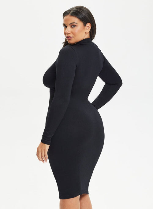 She Waisted SnatchedKnit Front Button Collar Midi Dress