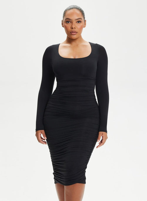 She Waisted Built-In Shape Wear Ruched Long Sleeve Dress