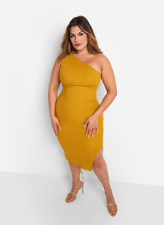 Shelby Ribbed One Shoulder Midi Bodycon Dress