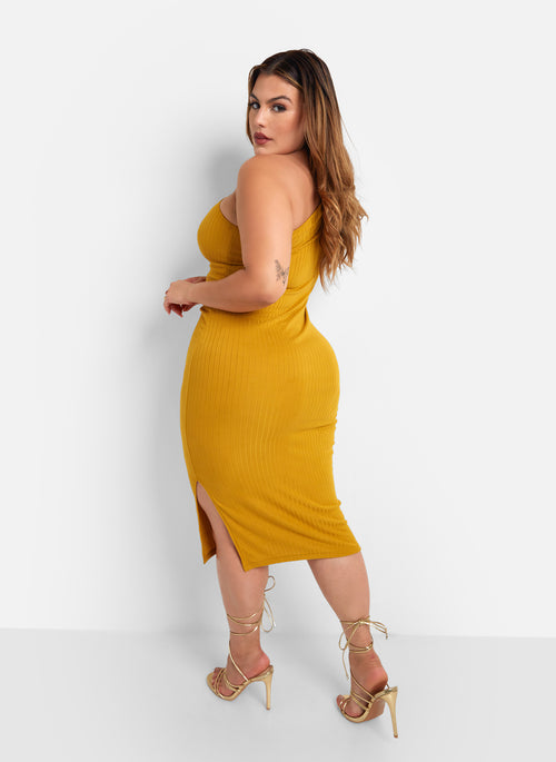 Shelby Ribbed One Shoulder Midi Bodycon Dress