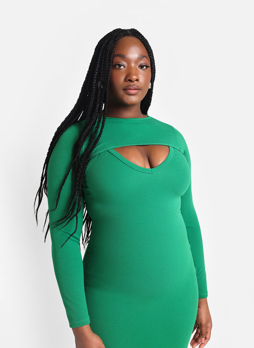 Sia Crepe Long Sleeve Overlay & Strappy Midi Bodycon Dress