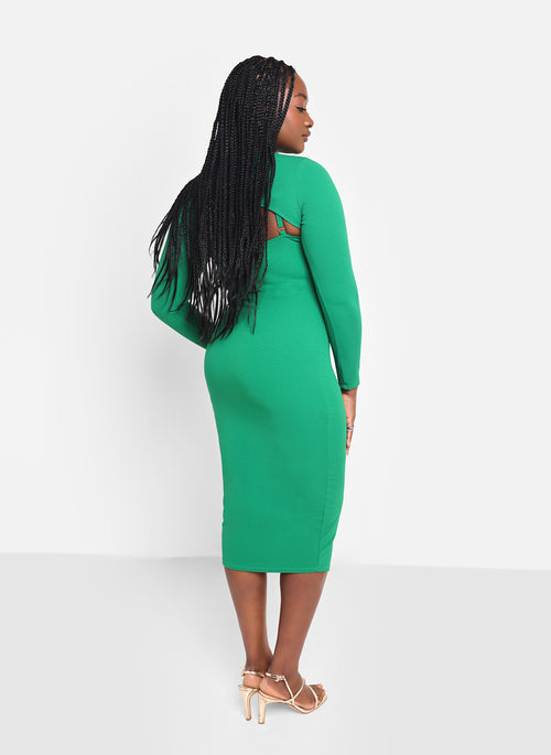 Sia Crepe Long Sleeve Overlay & Strappy Midi Bodycon Dress