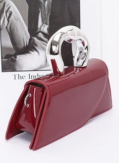 Silver Handle Patent Leather Swing Bag