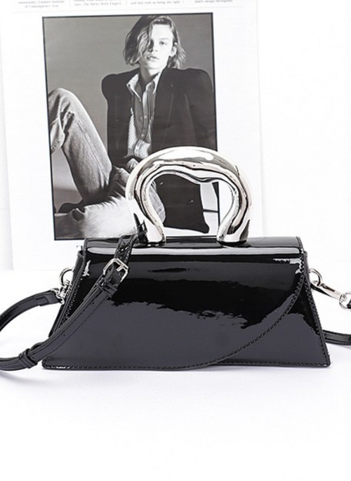 Silver Handle Patent Leather Swing Bag