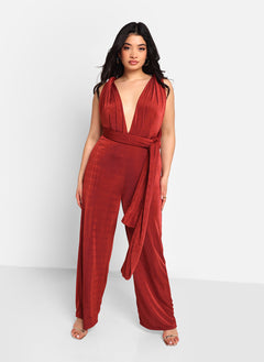 Sol Slinky Tie Back Wide Leg Jumpsuit - Brick