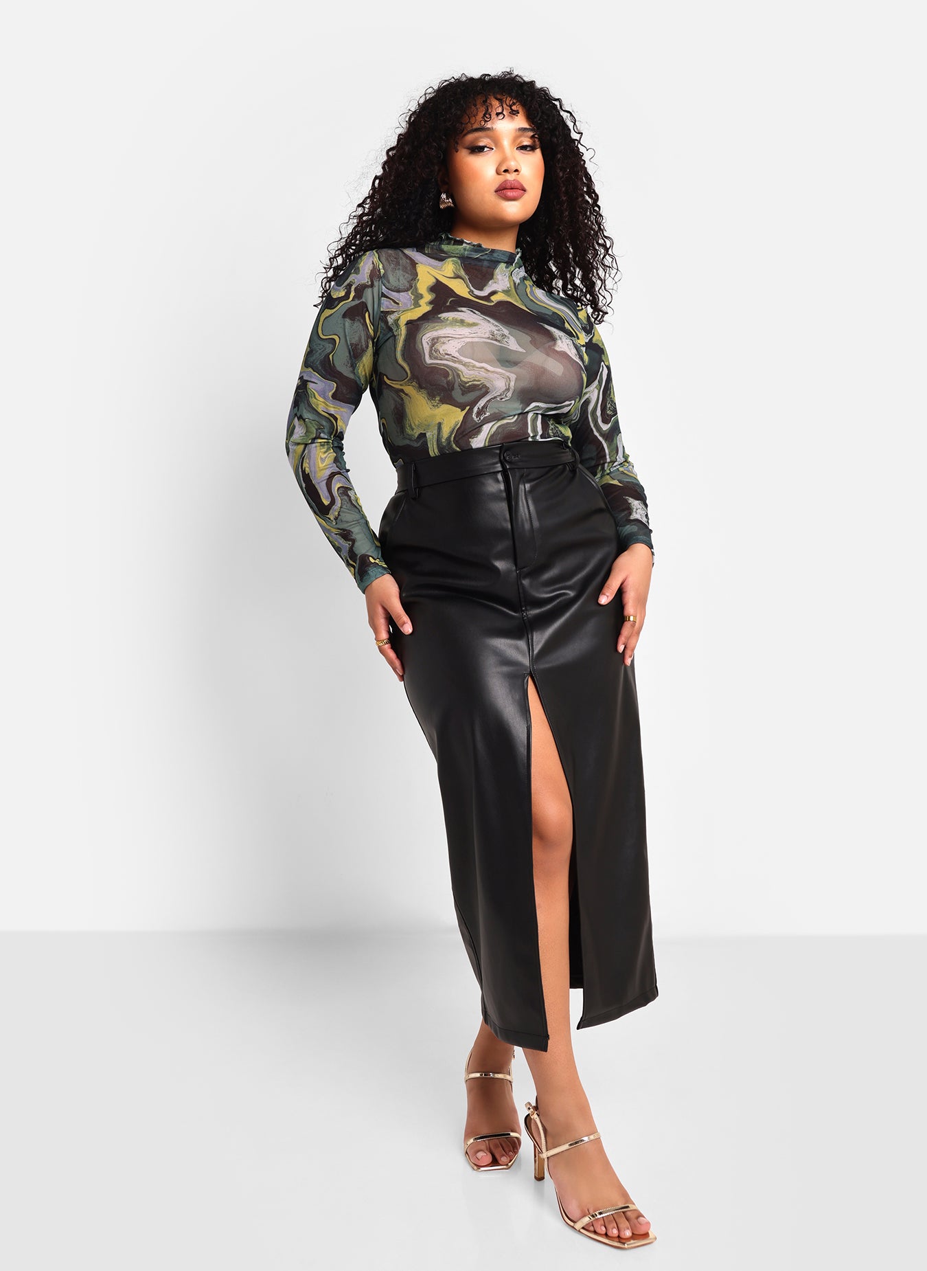 Stacy Abstract Print Mesh Top