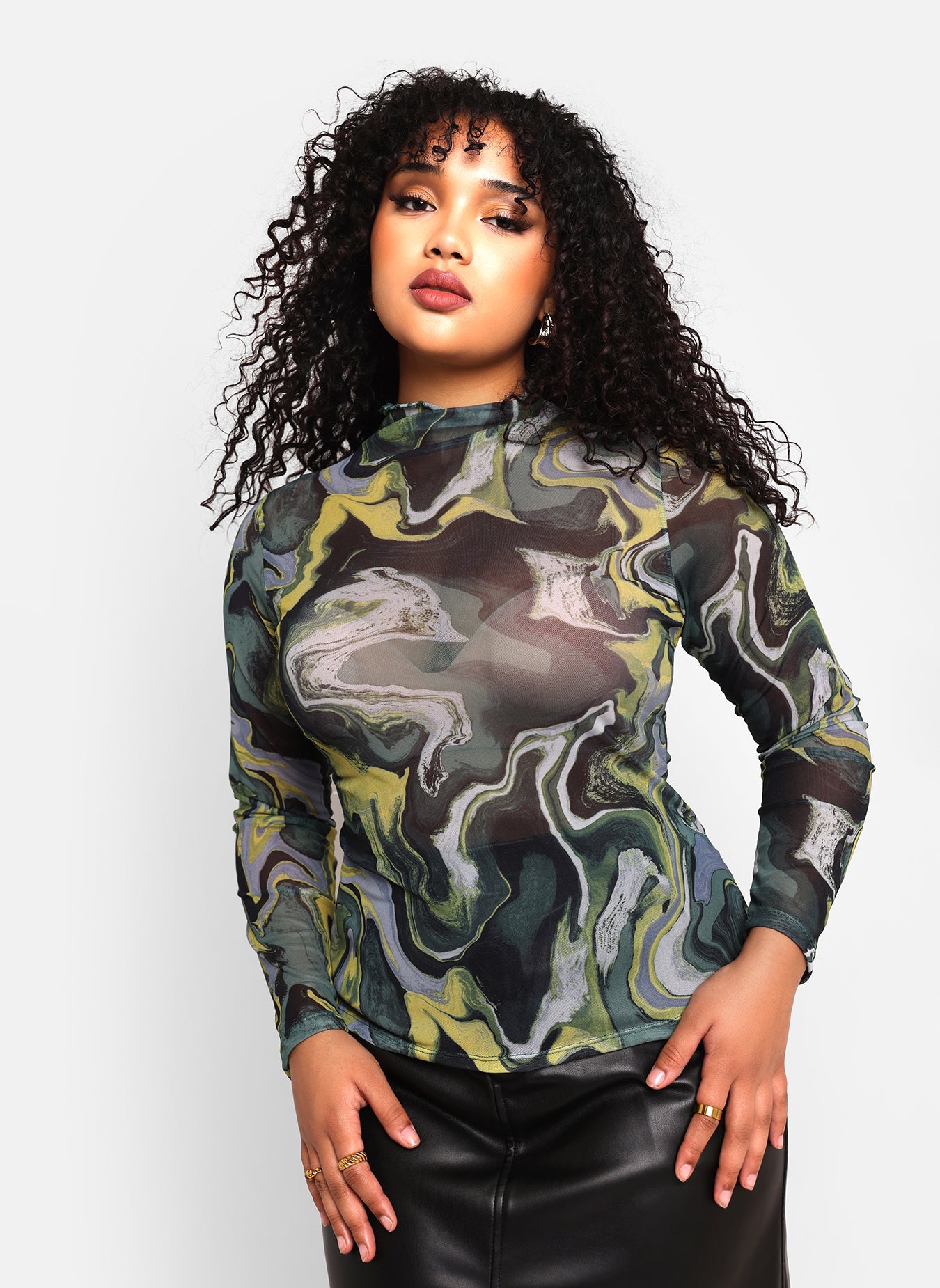 Stacy Abstract Print Mesh Top