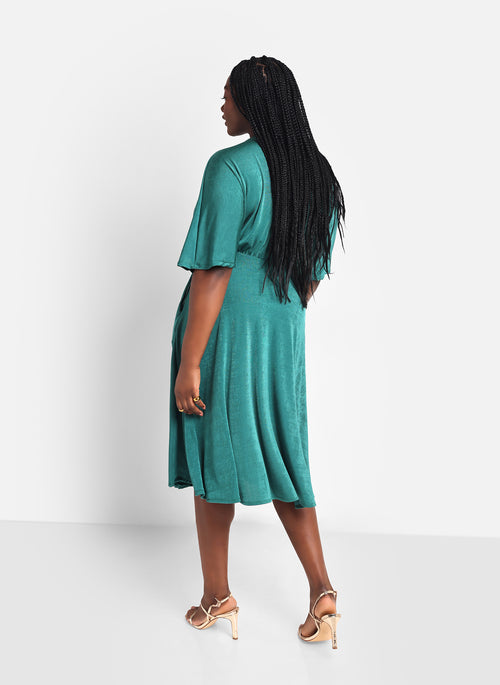 Star Slinky Dolman Midi Skater Dress W. Pockets - Teal