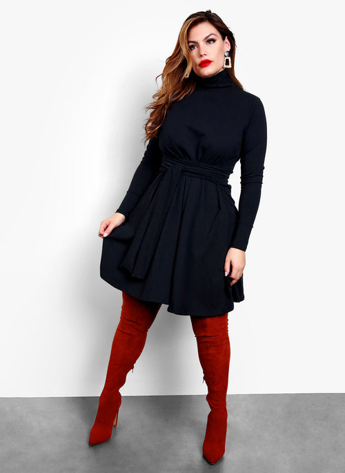 Take Me With You Turtleneck Skater Mini Dress - Black