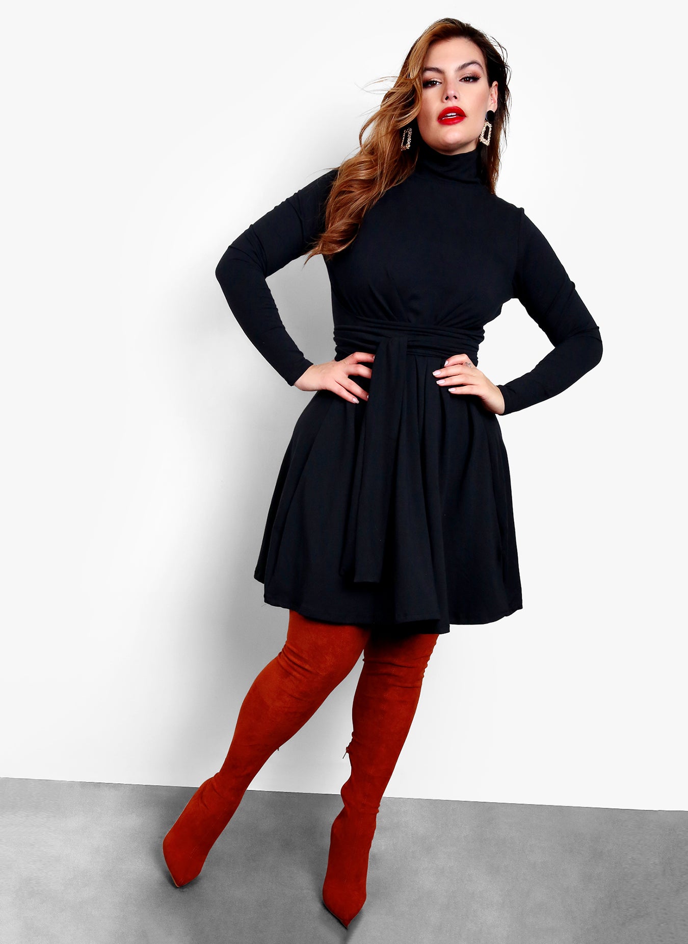 Take Me With You Turtleneck Skater Mini Dress - Black