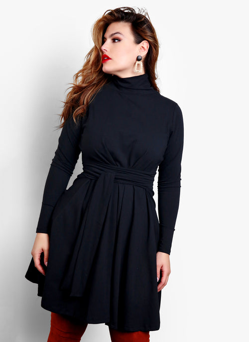 Take Me With You Turtleneck Skater Mini Dress - Black