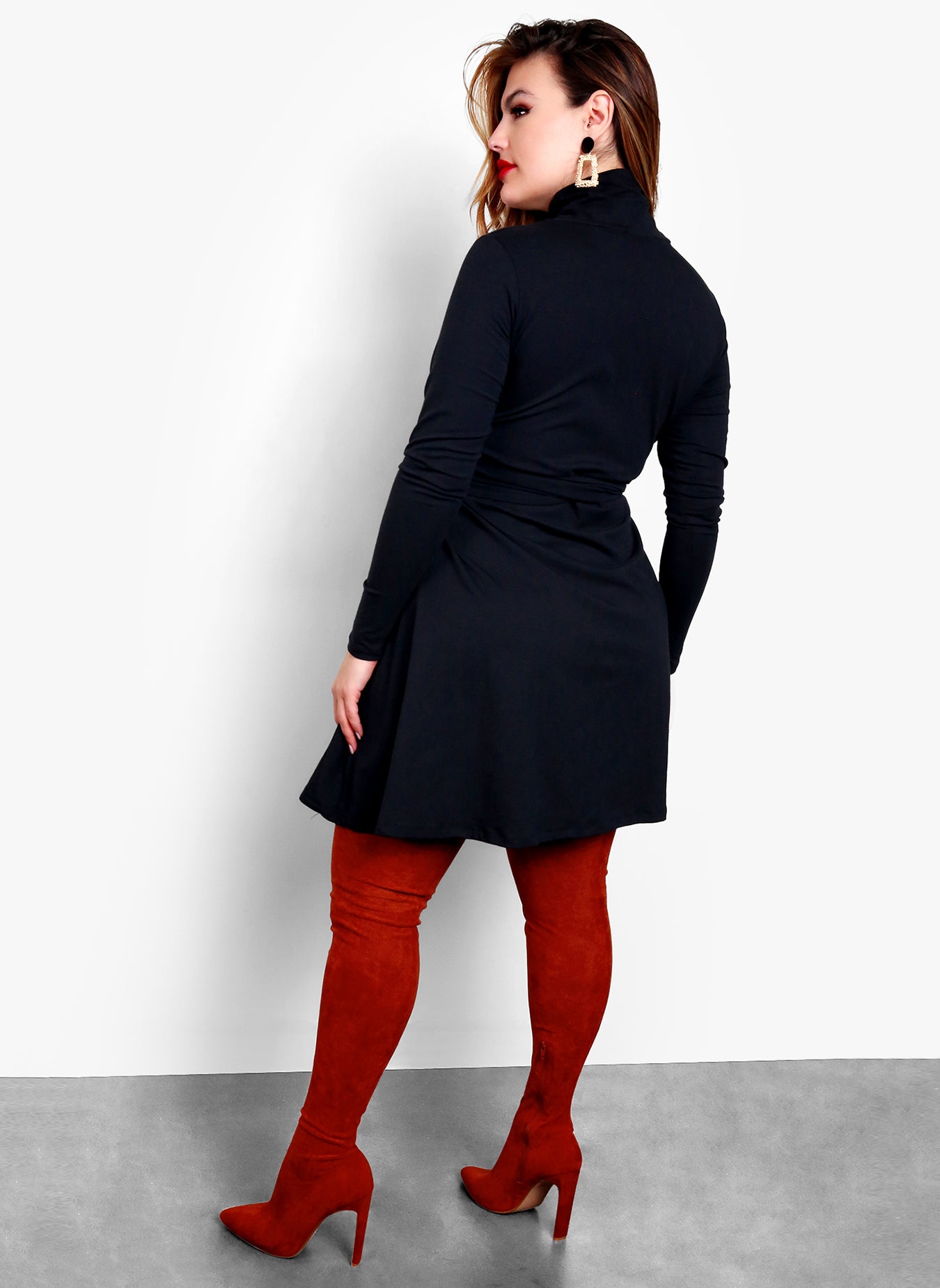 Take Me With You Turtleneck Skater Mini Dress - Black