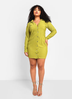 Teagan Textured Shirt Shift Dress - Chartreuse