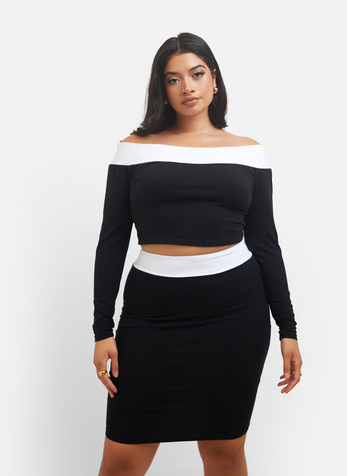 Thalia Colorblock Mini Bodycon Skirt - Black & White