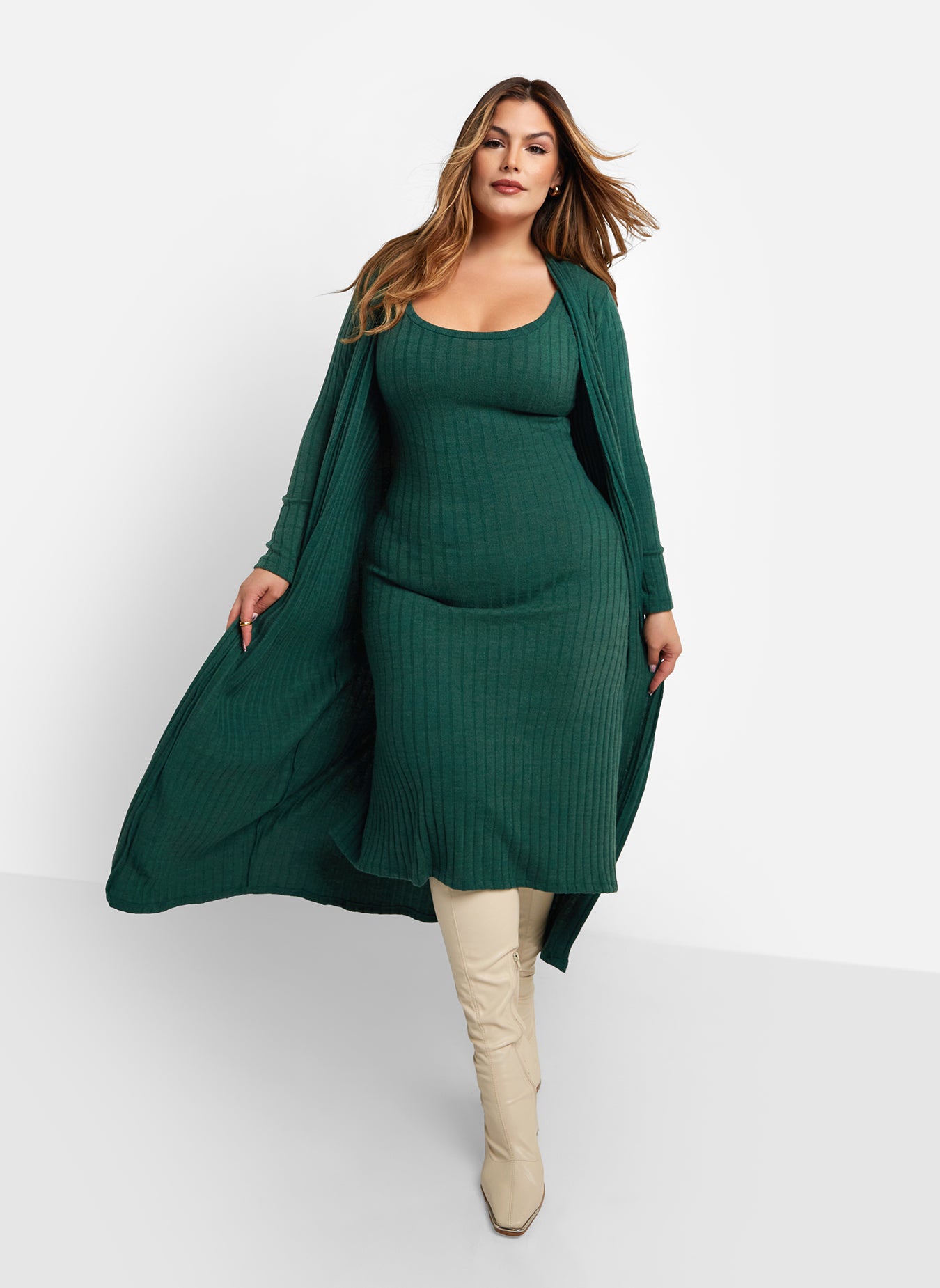 Tina Ribbed Oversized Cardigan - Green