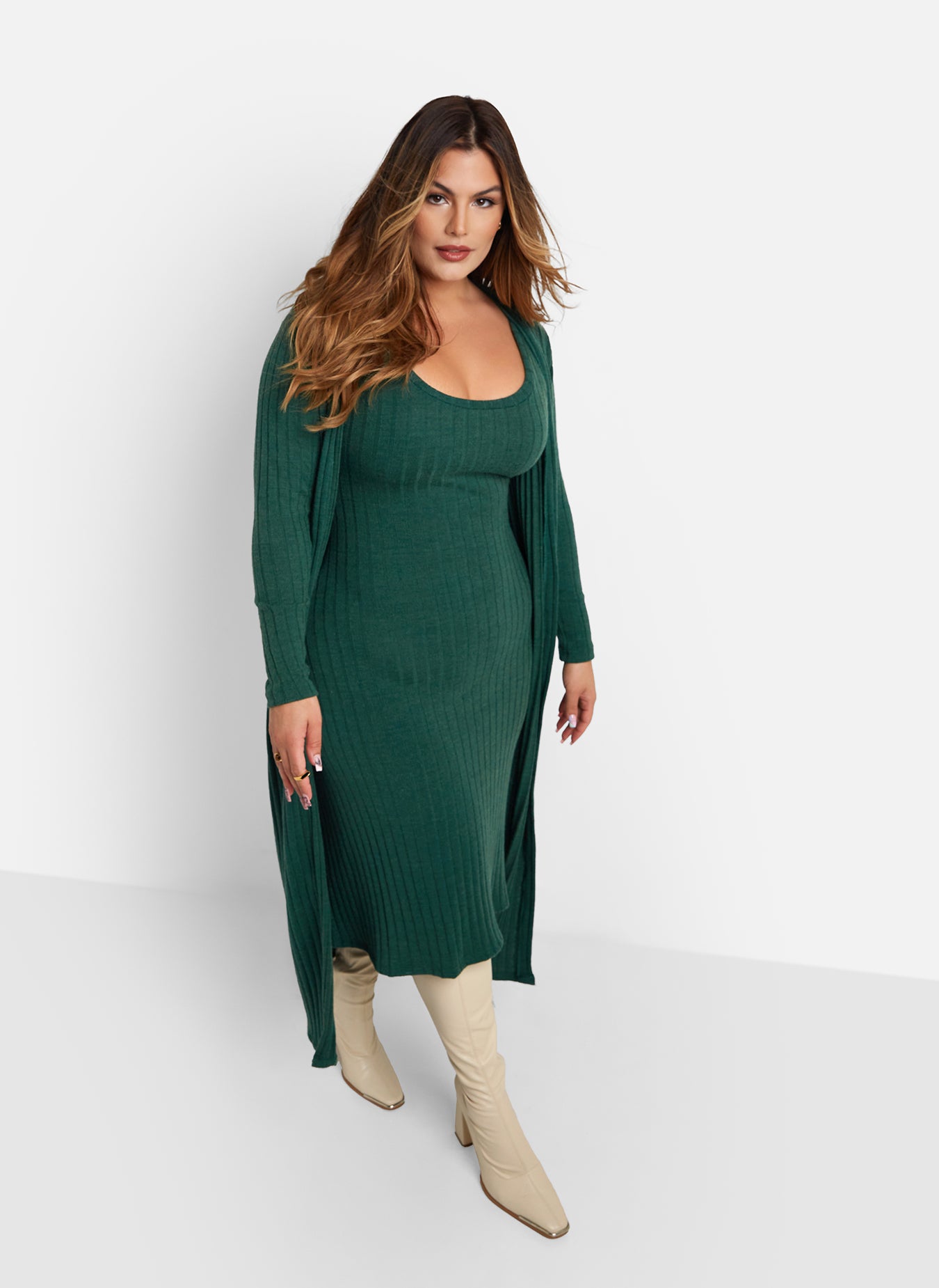 Tina Ribbed Oversized Cardigan - Green