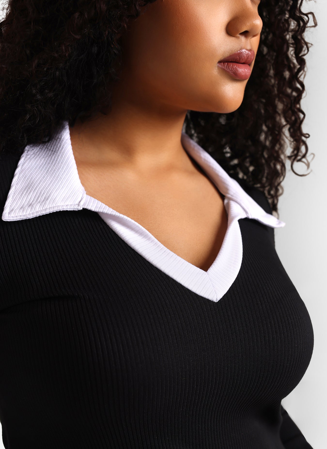 Trudy Contrast Collared Top - Black & White