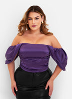 Vanessa Satin Drape Sleeve Blouse - Indigo