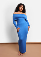 Vera Ribbed Overlay Maxi Bodycon Dress W. Slit - Cobalt