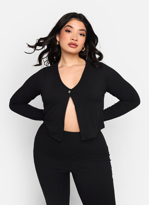 Veronique Textured Single Button Crop Top