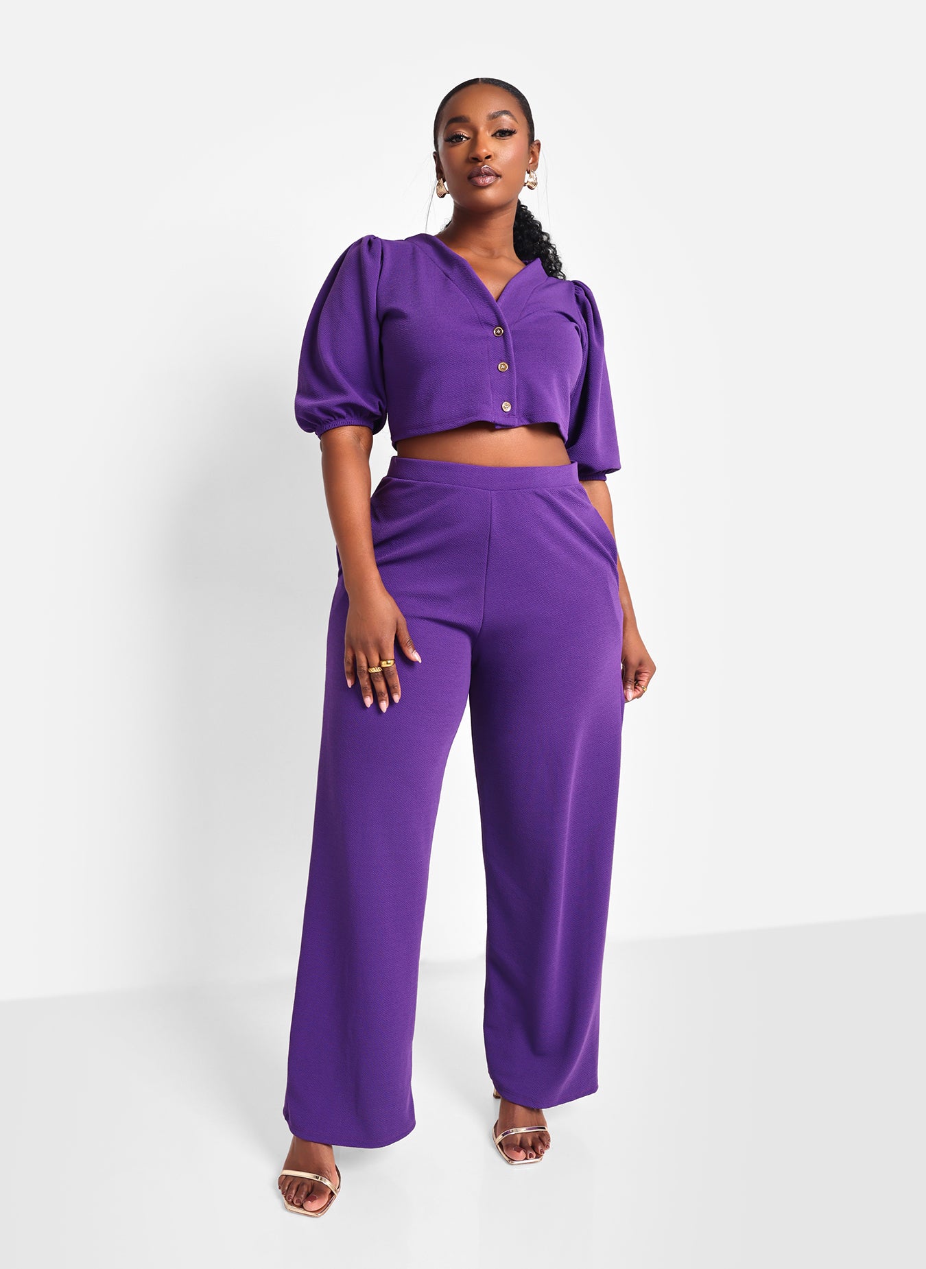 Viola Puff Sleeve Crop Top - Purple