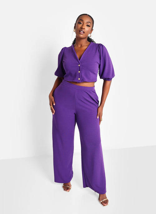 Viola Puff Sleeve Crop Top - Purple