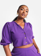 Viola Puff Sleeve Crop Top - Purple