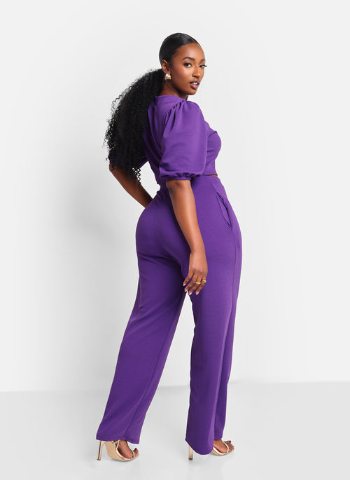 Viola Puff Sleeve Crop Top - Purple