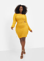 Scorpio Popcorn Smocking Cut Out Mini Bodycon Dress - Mustard