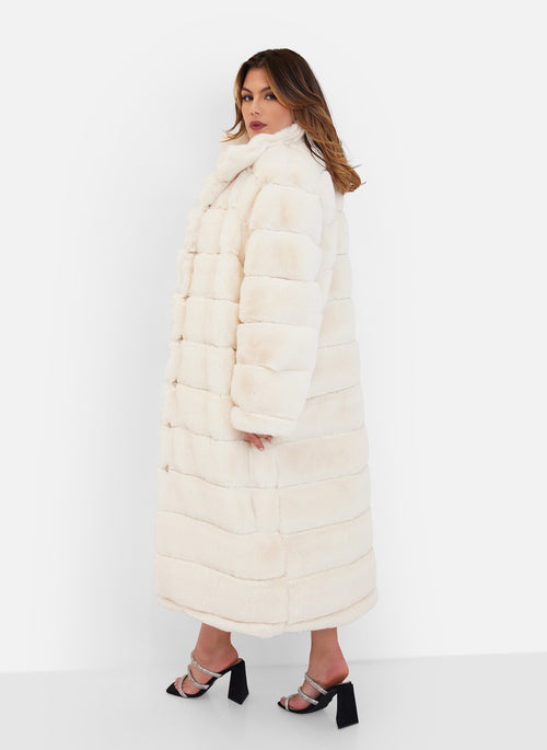 Vivianne Faux Fur Longline Coat W. Pockets - Ivory