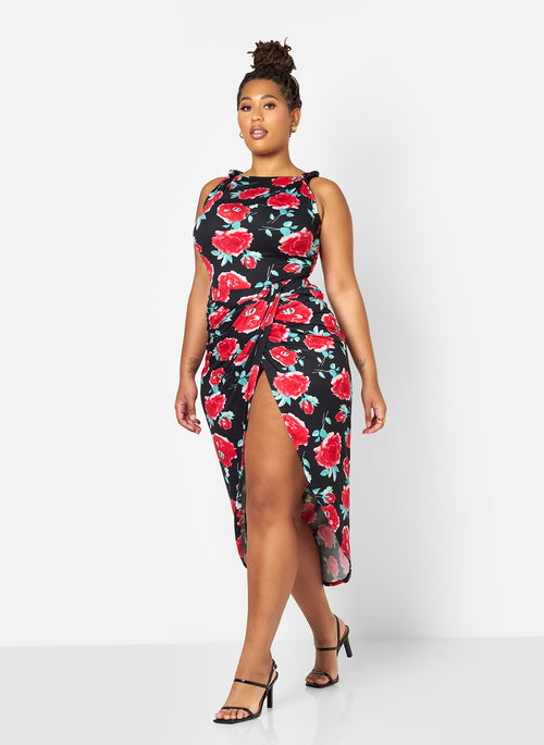 Abigail Floral Draped Midi Skirt