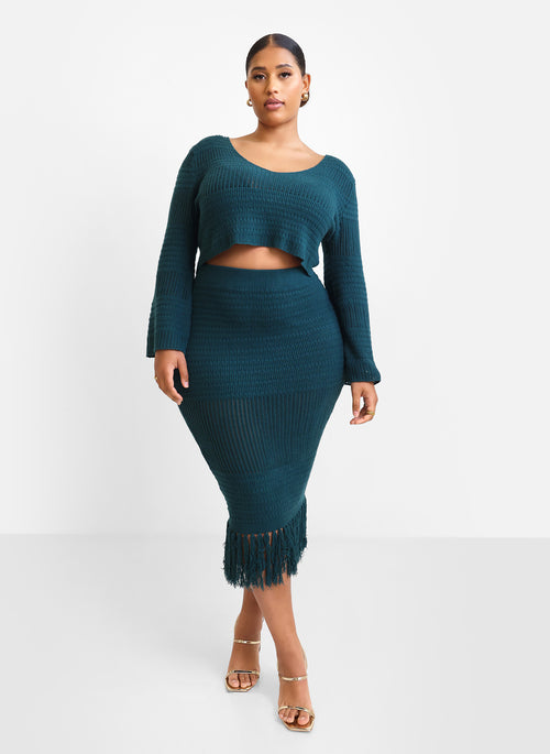 Jina Crochet Bell Sleeve Blouse - Teal