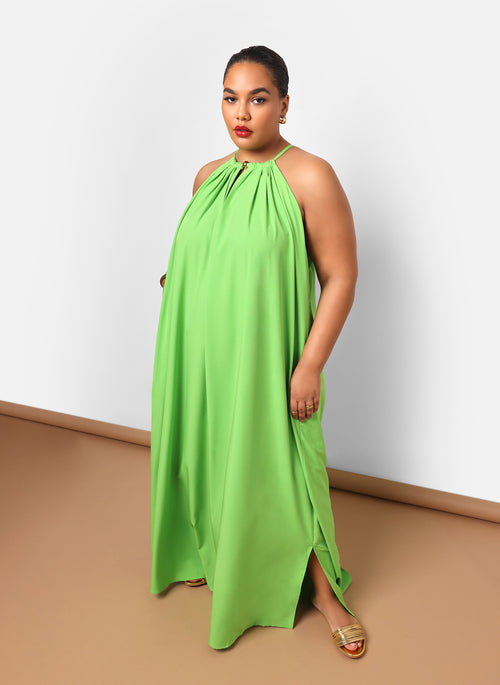 Ada Halter Maxi Shift Dress - Neon Green