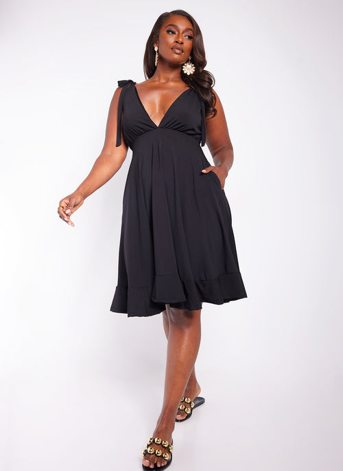 Adored Tie Strap Skater Dress W. Pockets