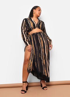 Alaia Stripe Print Fringe Maxi Wrap Skirt